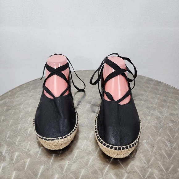Zara Essential Jute Leather Lace-up Espadrilles Womens Size EUR 41 US 10.5 Black - Picture 3 of 11